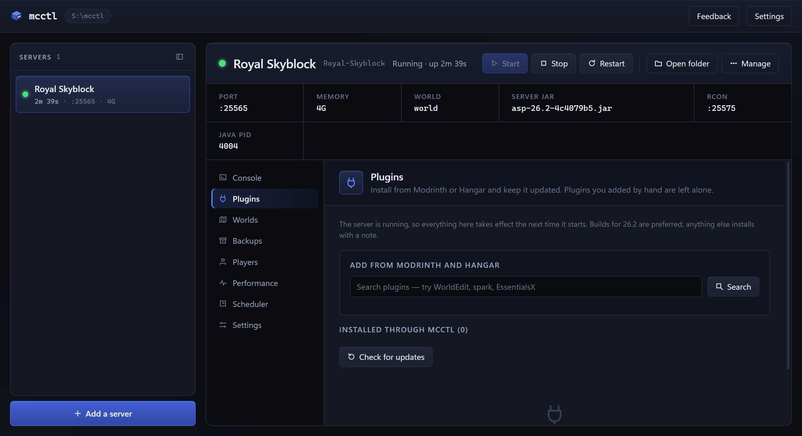 The Plugins tab